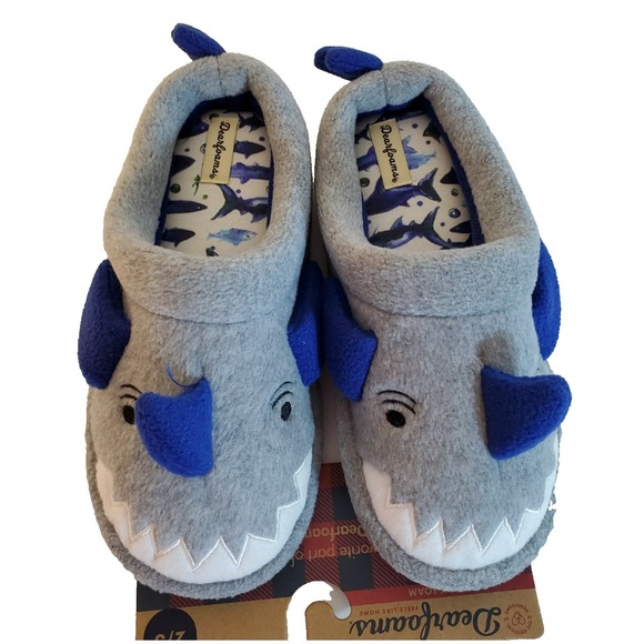 Dearfoams Memory Foam Youth Shark‎ Slippers Size 2/3 Light Heather Grey NWT - Picture 2 of 6